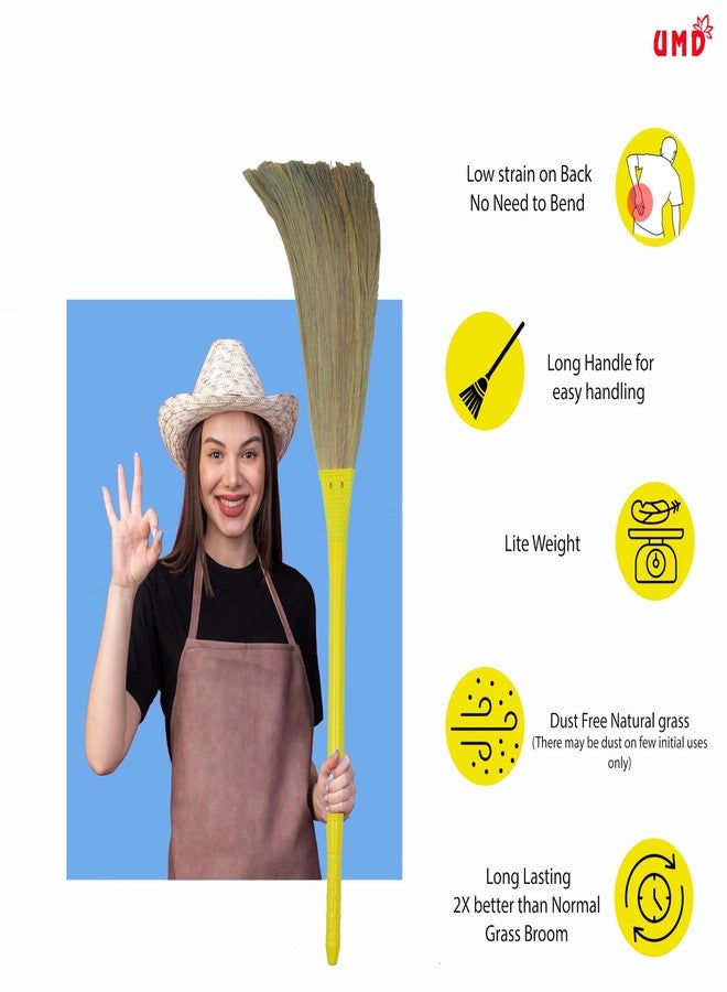 UMD No Backpain Lite Weight Dustfree Natural Grass Broom for Floor Cleaning, Phool bhahari jadoo, jhaduu Marne wala Sweeping, dusting, Lite Weight, No Bend, Pack of 1 pcs - Image 5